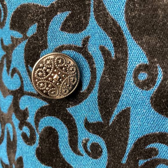 DG2 Diane Gilman Baroque Jacquard Damask Peacoat Trench sz XL Teal Black - Picture 7 of 16